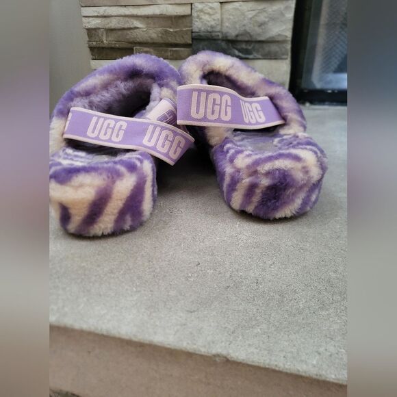 UGG FLUFF YEAH SLIDE Zebra Purple Cream SLIP ON SANDAL US 9 / EU 40 / UK 7 - Picture 15 of 15